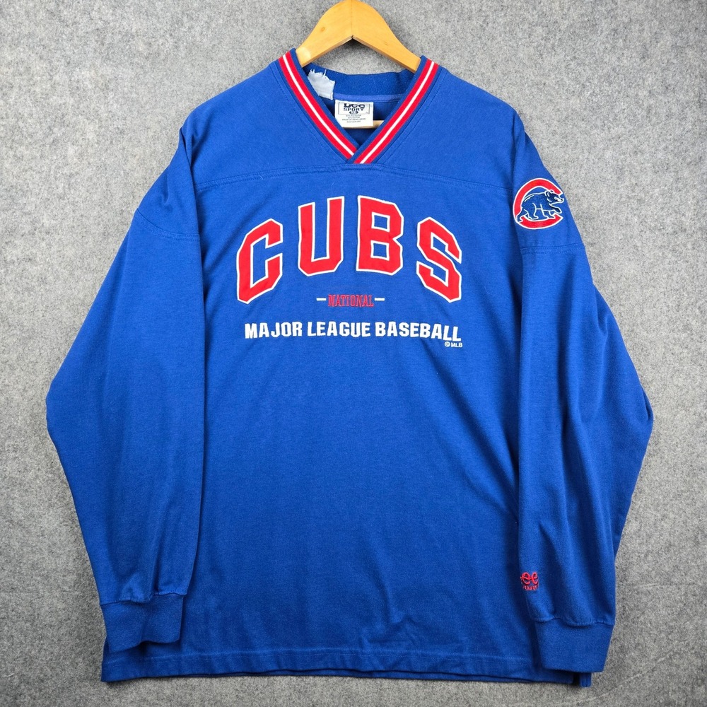 Vintage Chicago Cubs Shirt Mens XL Blue MLB Baseball Long Sleeve V-Neck Jersey